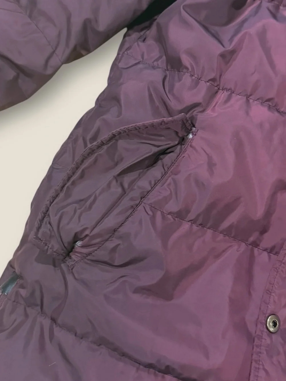 Ralph Lauren Deep Plum Long Puffer Coat with Faux Fur Hood Medium